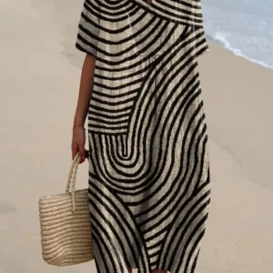 Women's Geometric Hand Drawn Circle Line Pattern Print Flowy Dress