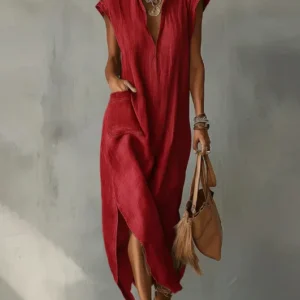 Elegant Ruff Collar Fashion Linen Cotton Midi Dress